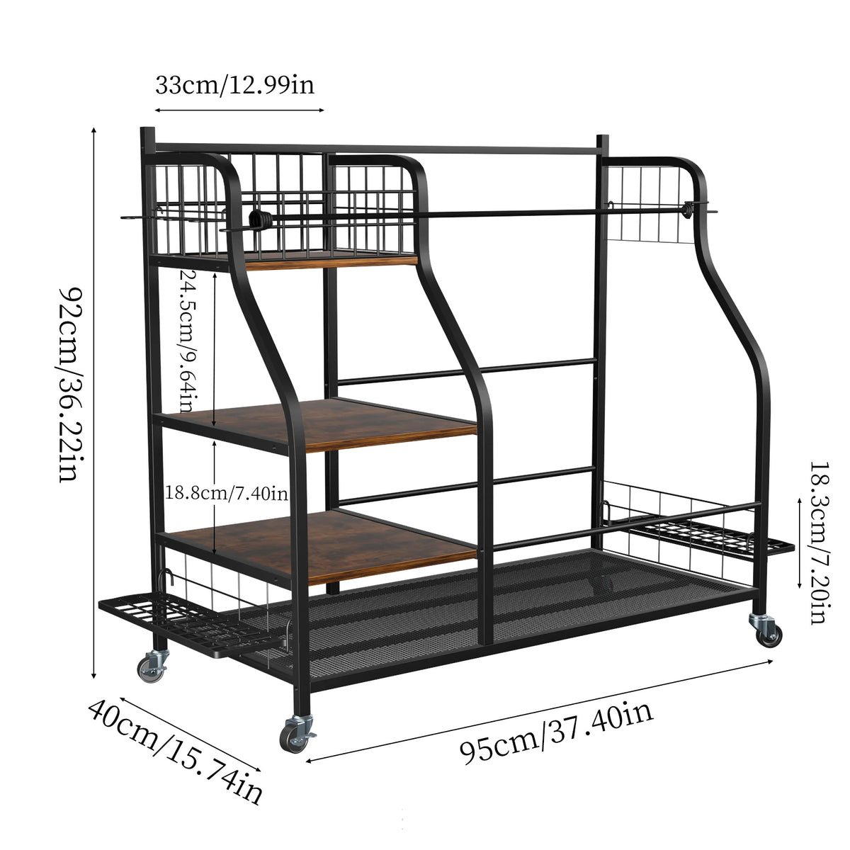 Rolling Metal Golf Bag Storage Organizer Rack with Rotatable Wheels