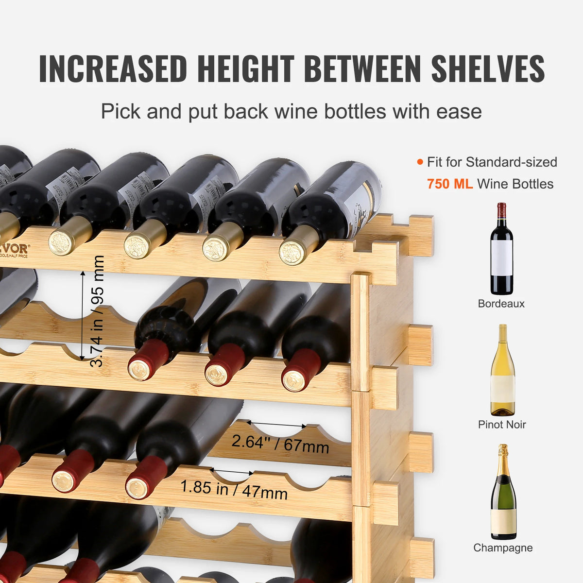 SucceBuy Free Standing Bamboo Stackable Modular Wine Rack