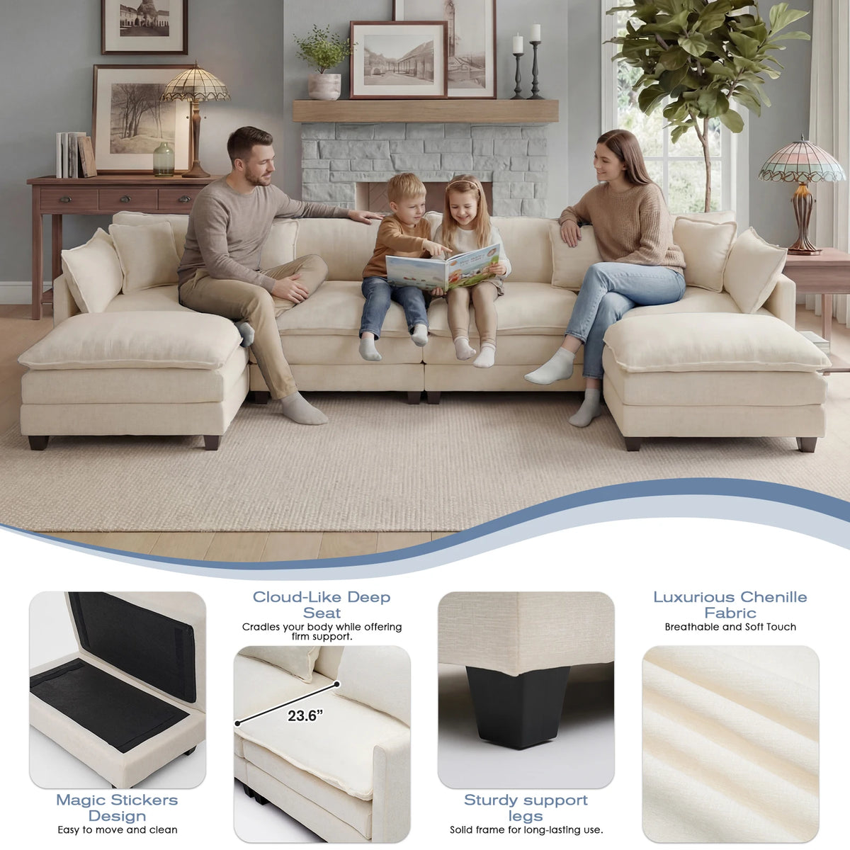 Redlife Modular Sectional Sofa With Ottoman And Deep Seat Comfort