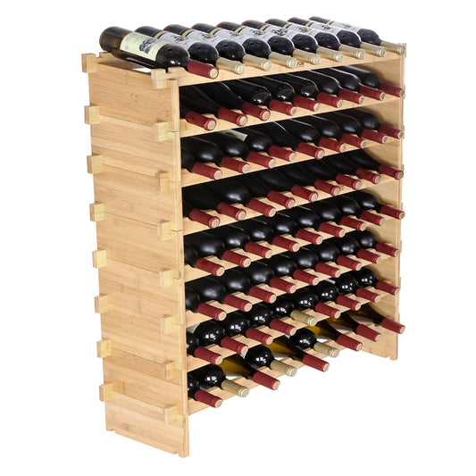 SucceBuy Bamboo Wine Rack Stackable Modular Free Standing Storage Shelf