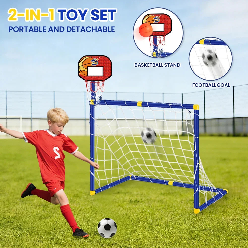 Kmoist Two In One Basketball Stand Football Goal Toy Set