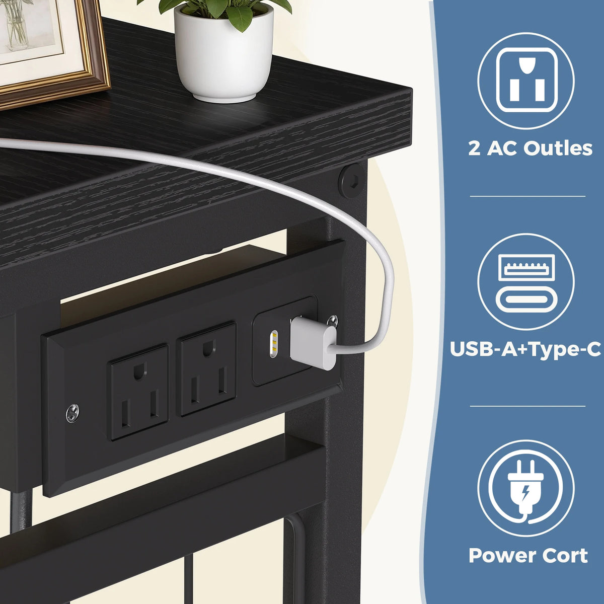 JHK Fabric Dresser With Rack Charging Station And LED Lights