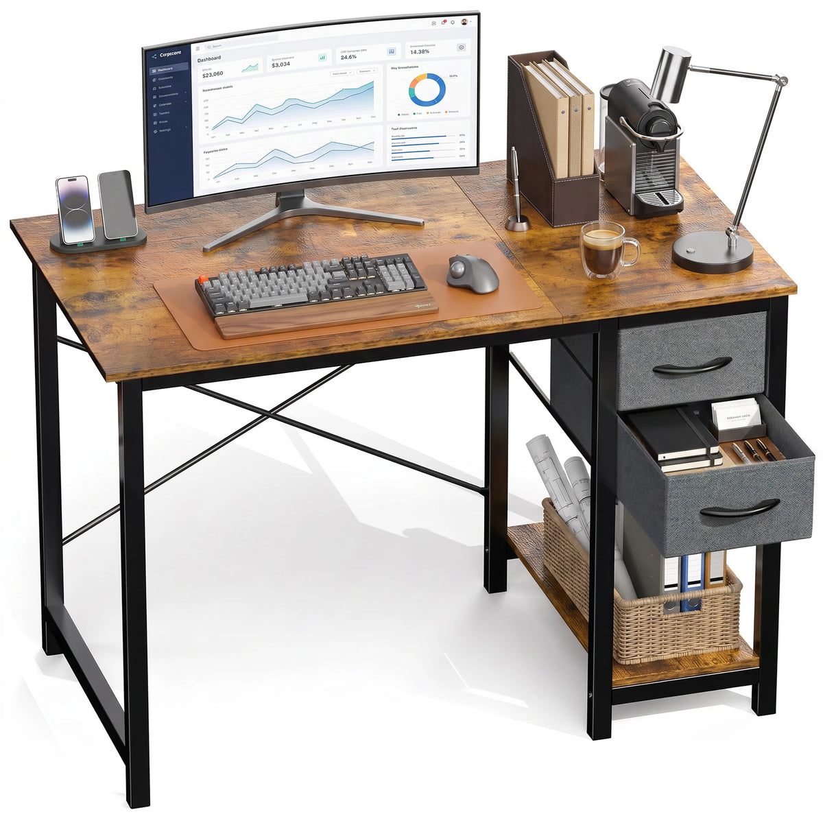 MCQ Standing Office Desk With Drawers, Storage And Side Hook