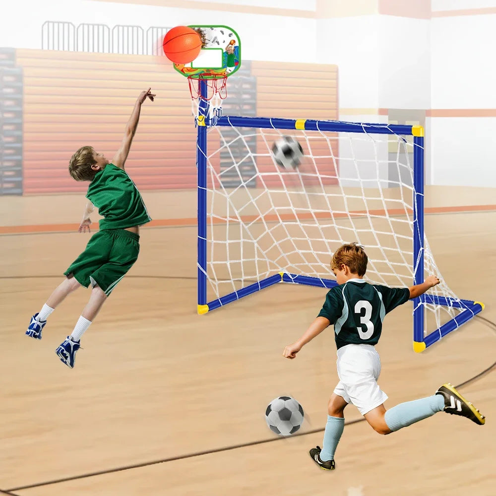 Kmoist Two In One Basketball Stand Football Goal Toy Set