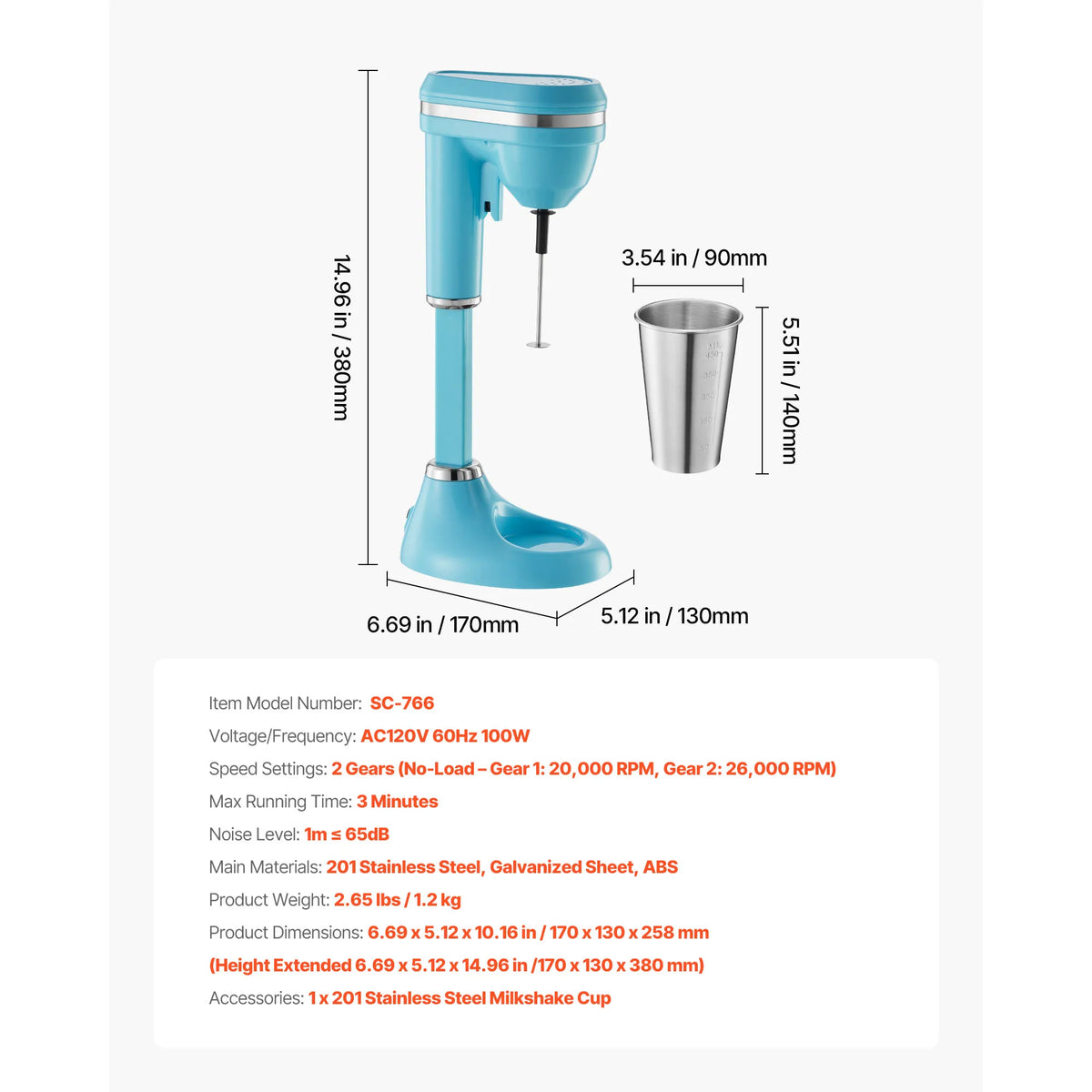 SucceBuy Milkshake Maker Drink Mixer With Dual Speed Control