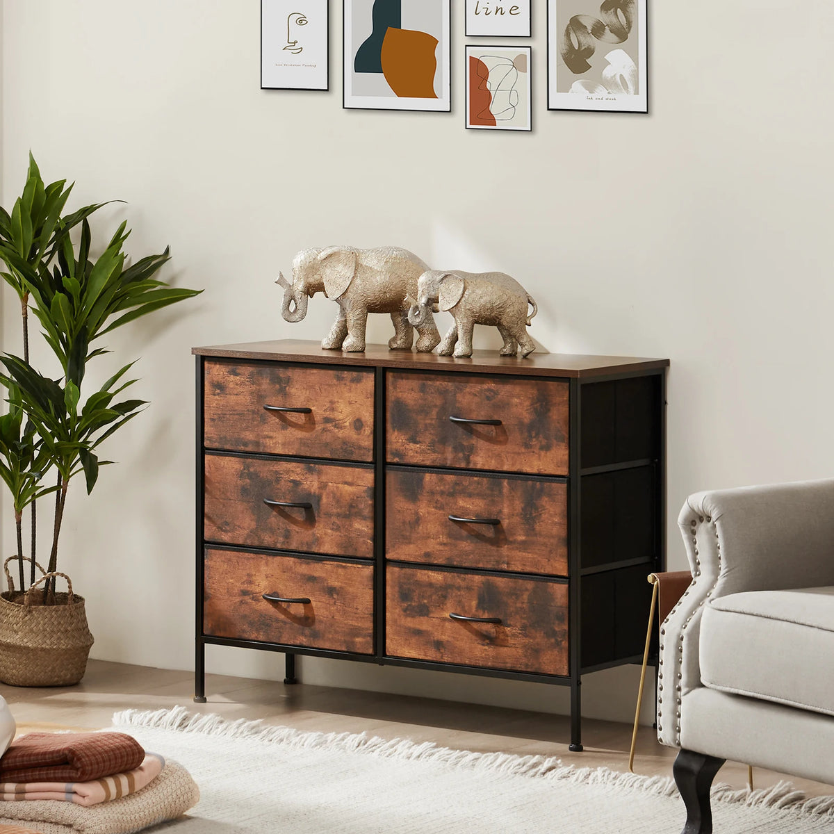 JHK Modern Fabric Storage Cabinet With Drawers For Living Room
