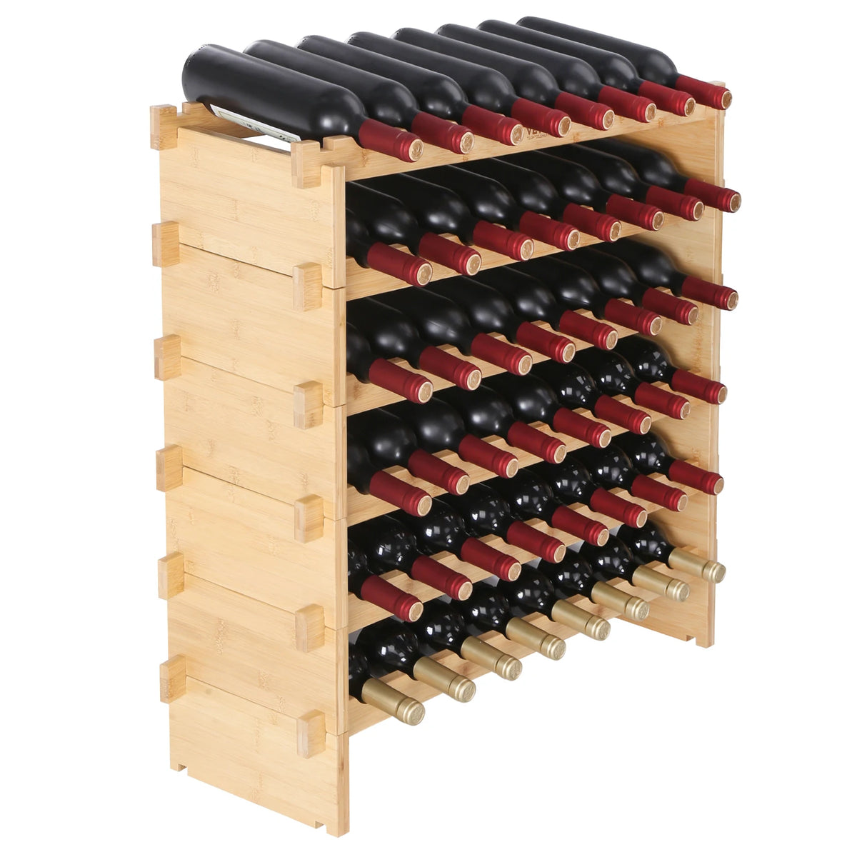 SucceBuy Free Standing Bamboo Stackable Modular Wine Rack
