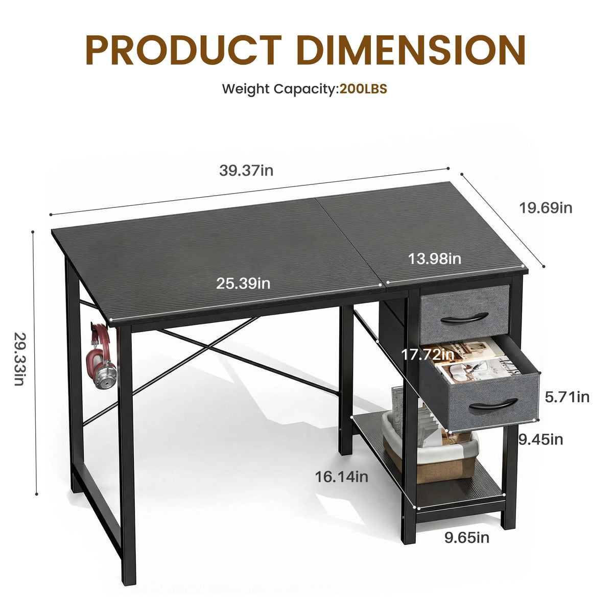 MCQ Standing Office Desk With Drawers, Storage And Side Hook