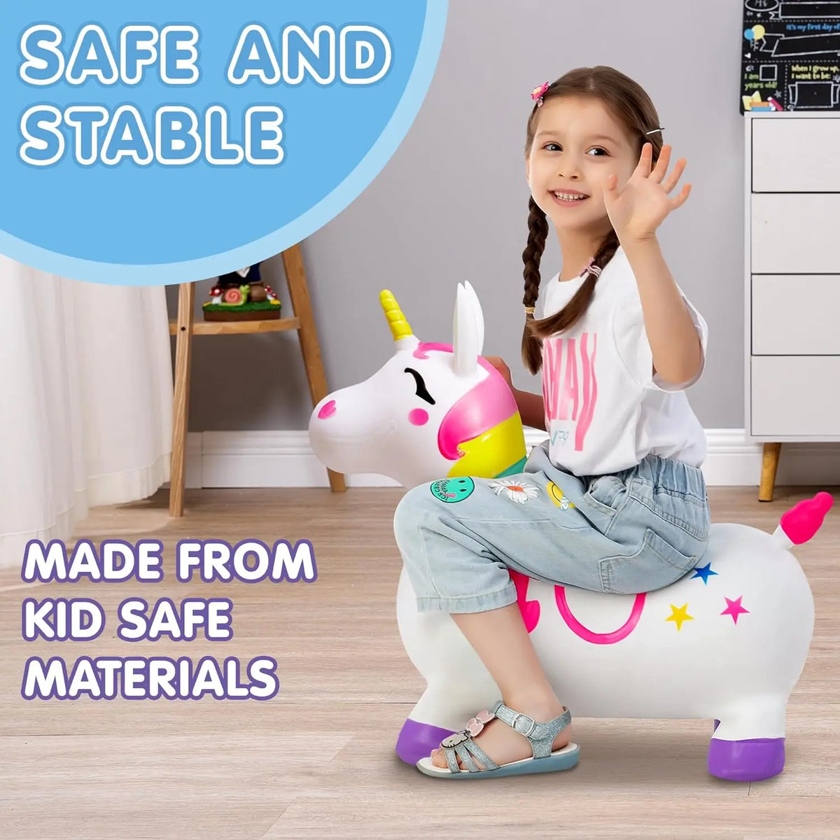 Joyfy Bouncy Unicorn Ride On Hopper Toy for Active Play