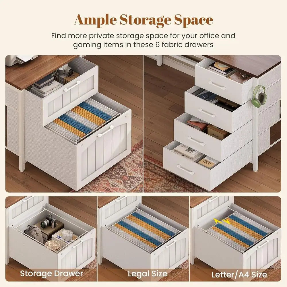 L Shaped Metal Reversible Computer Desk With Power Outlet