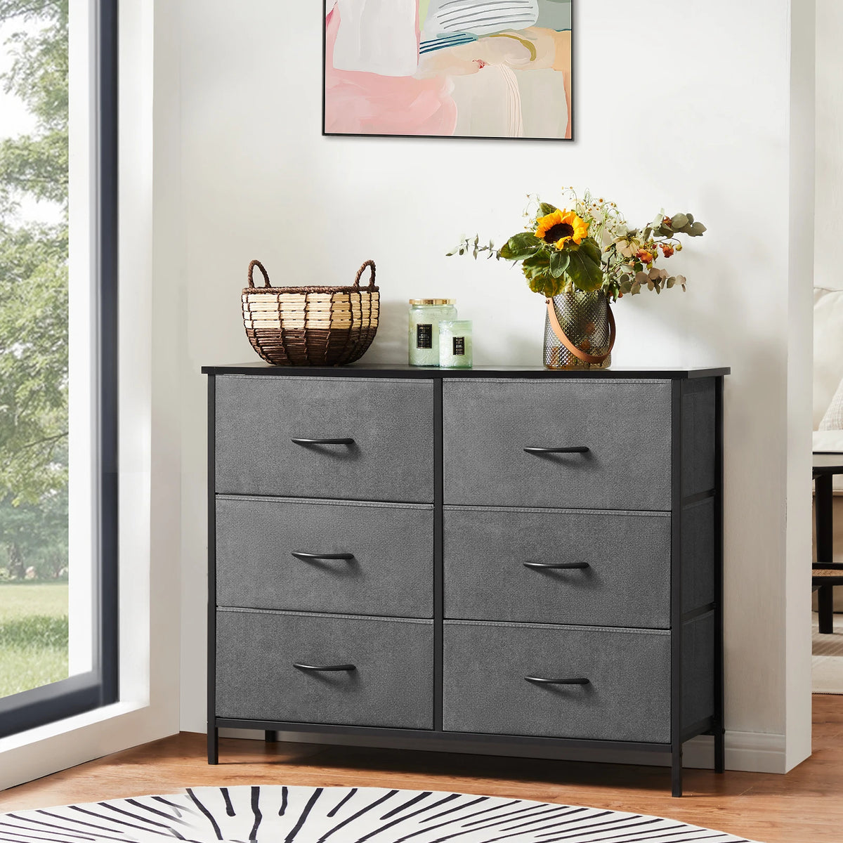 JHK Modern Fabric Storage Cabinet With Drawers For Living Room