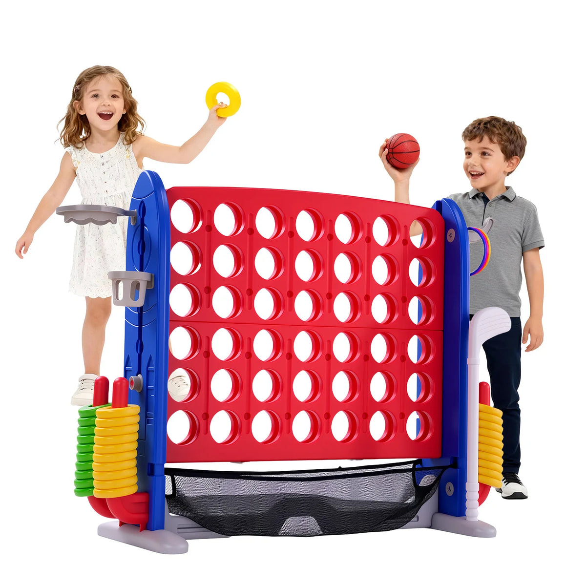 Outdoor Four In A Row Basketball And Ring Toss Game Set