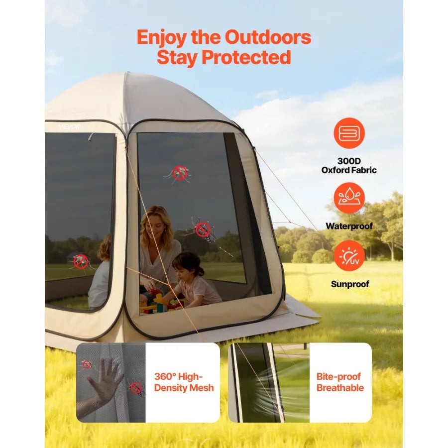 Pop Up Screen House Tent With Mesh Sides For Outdoors